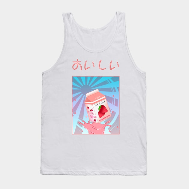 Kawaii Strawberry Milk Rising Sun Decora Tank Top by Zabren's Art